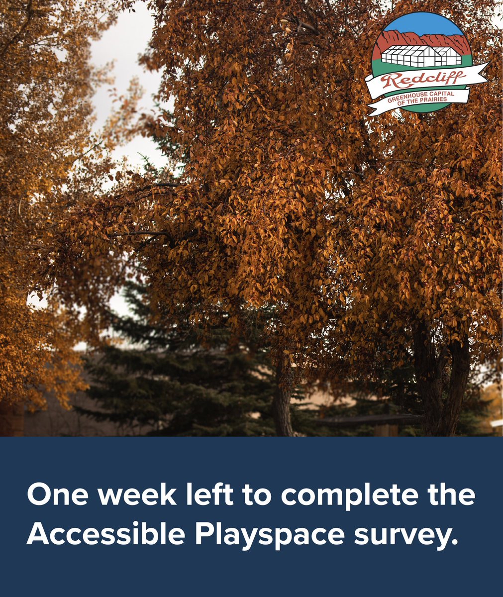 There's only one week left to complete our Accessible Playspace survey and tell us your thoughts on playground accessibility in Redcliff. Complete the survey online or pick up a copy at Town Hall or the Library before June 3. 

Complete the survey now: surveymonkey.com/r/9NTPLQN