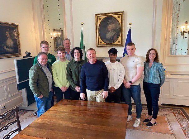 Our Space Design Team presenting Minister McGrath with a Clare jersey signed by our Clare GAA teachers.

Mr. Horgan, Adam, Cian, Mr. Conneely, Garbhan, Minister McGrath, Naem, Jack, Ms. Considine at a Special Reception, for the Grand Prize winning team in Washington DC.