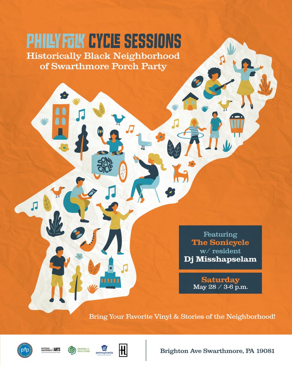We're back with #Philly Folk Cycle Sessions! We'll be at the Historically Black Neighborhood of #Swarthmore, one of the oldest post-slavery era Black communities in PA. 

Join us to listing to great music &amp; learn how residents created a thriving homeplace for 130+ years
