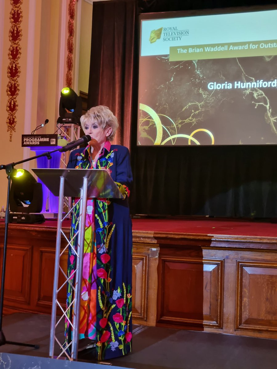 Gloria Hunniford receives the Brian Waddell Award for Outstanding Contribution at the #RTSNIAwards. What a legend.