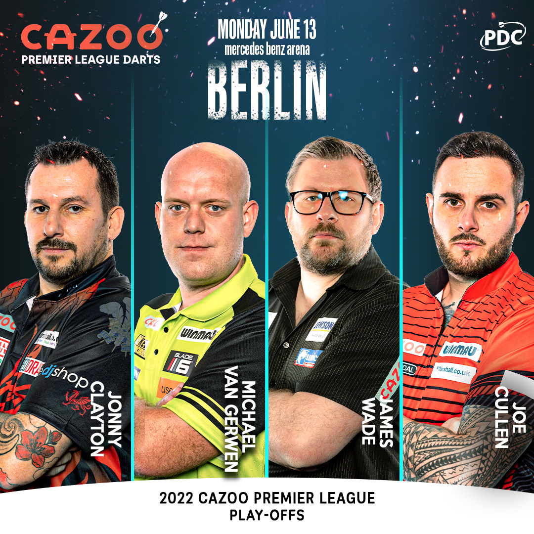 PDC Darts on Twitter: "After 16 weeks of exhilarating darts, we have our  final 4! Join us at the @CazooUK Premier League Play-Offs on Monday, June  13 at the @MBArenaBerlin Last few