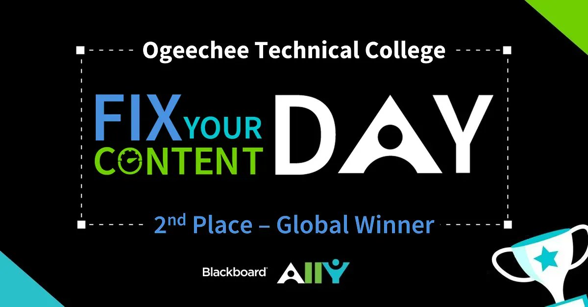 Blackboard's tweet image. 🥈 for @OgeecheeTech, 2nd place finishers during this year’s #FixYourContent Day competition.