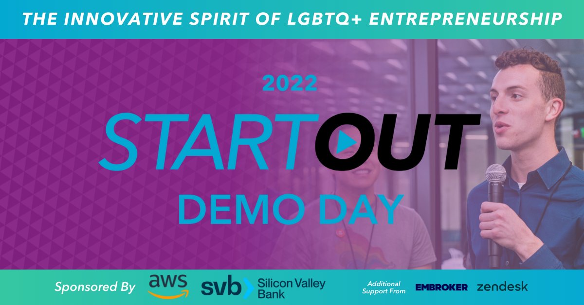 StartOut's tweet image. 🗣 Celebrate #PrideMonth by attending our #StartOut #2022DemoDay! Hear LGBTQ-led startup founders pitch their solutions to a panel of judges for top prizes of $5k, $3k &amp;amp; $2k. Sponsored by @awscloud @SVB_Financial @Embroker @Zendesk 
 
🏳️‍🌈 RSVP for 6/23 &amp;gt;&amp;gt; ow.ly/kFqA50JhMm1