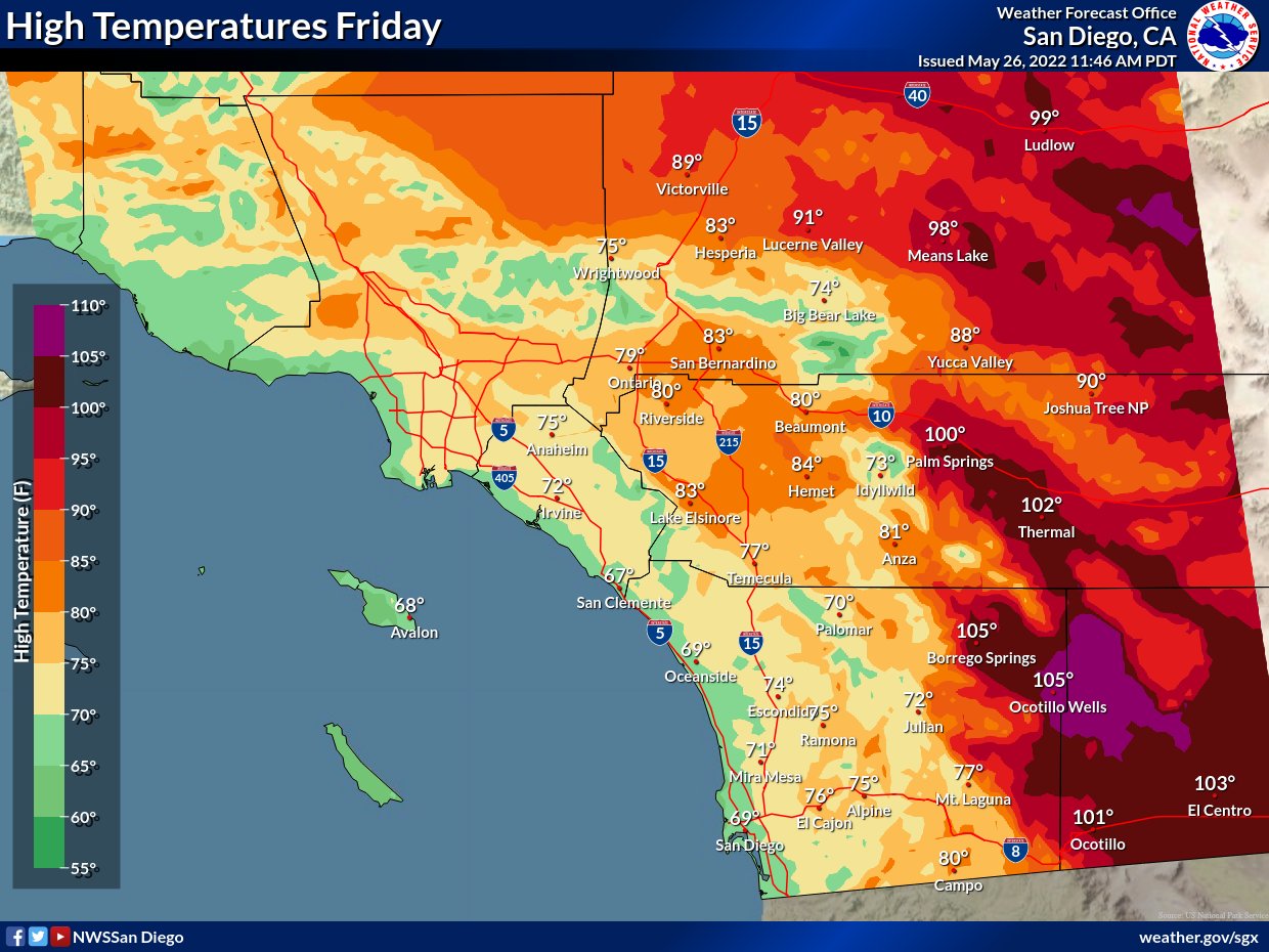 NWS San Diego on Twitter "Temperature forecasts for this weekend attached! 😎 CAwx 