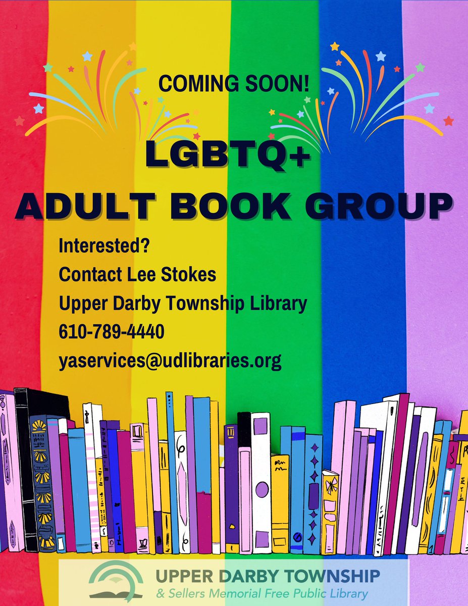 UDLibs's tweet photo. We're starting a new book group for adults! Want to read and discuss LGBTQ-focused books? Contact Lee at Sellers Memorial Branch and let him know!
#udlibs #udtl #upperdarbylibrary #pride #lgbtq #books https://t.co/YIlbDmHMDC