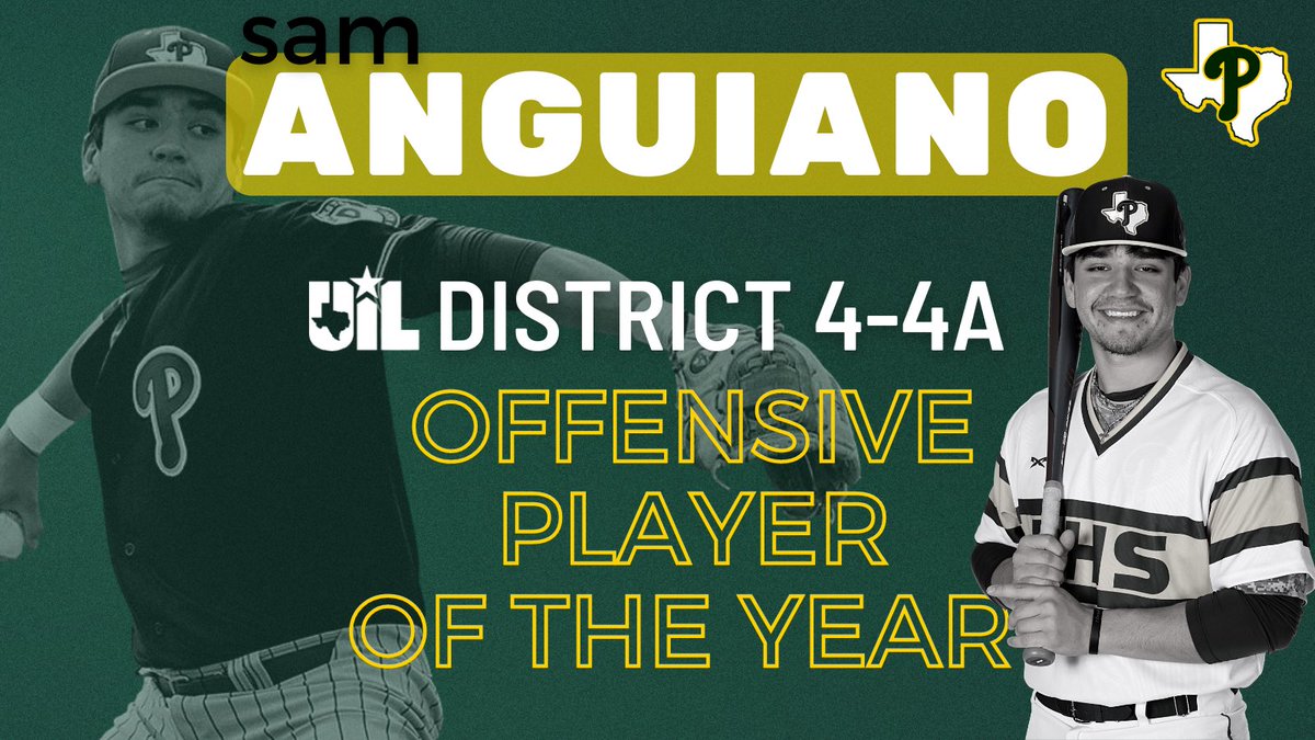 A great honor to end a fantastic career for senior 3B, <a href="/SamAnguiano07/">Samuel Anguiano</a>. He is your 2022 District 4-4A Offensive Player of the Year! He hit .457 in 11 district games.👀 Congratulations, Sam! #PHSBSB