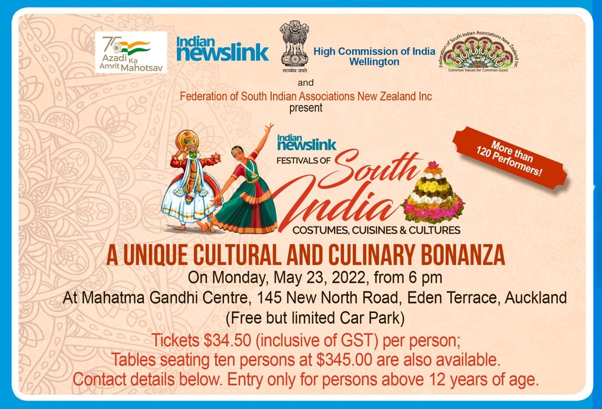 #AmritMahotsav
Federation of South Indian Associations #NewZealand  & @indiannewslink celebrated Festival of South India. H.E. @MukteshPardeshi, @michaelwoodnz, @phil_goff graced the occasion.
@MEAIndia @narendramodi @mkstalin @CMOKerala @BSBommai @ysjagan @TelanganaCMO @iccr_hq