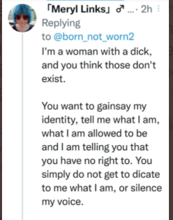 CoprinusGarden's tweet photo. @born_not_worn2 Can someone be hyperbolic & a total bore. ✅
Can a Man be a Woman. ❎
We know Women with dicks don't exist.
#ItsAManThing
& we have every Right to to say what we see about reality.
& every Right to say 'NO' when others try to demand we take part in their fantasy #AntiReality https://t.co/sbUwyOCpXj