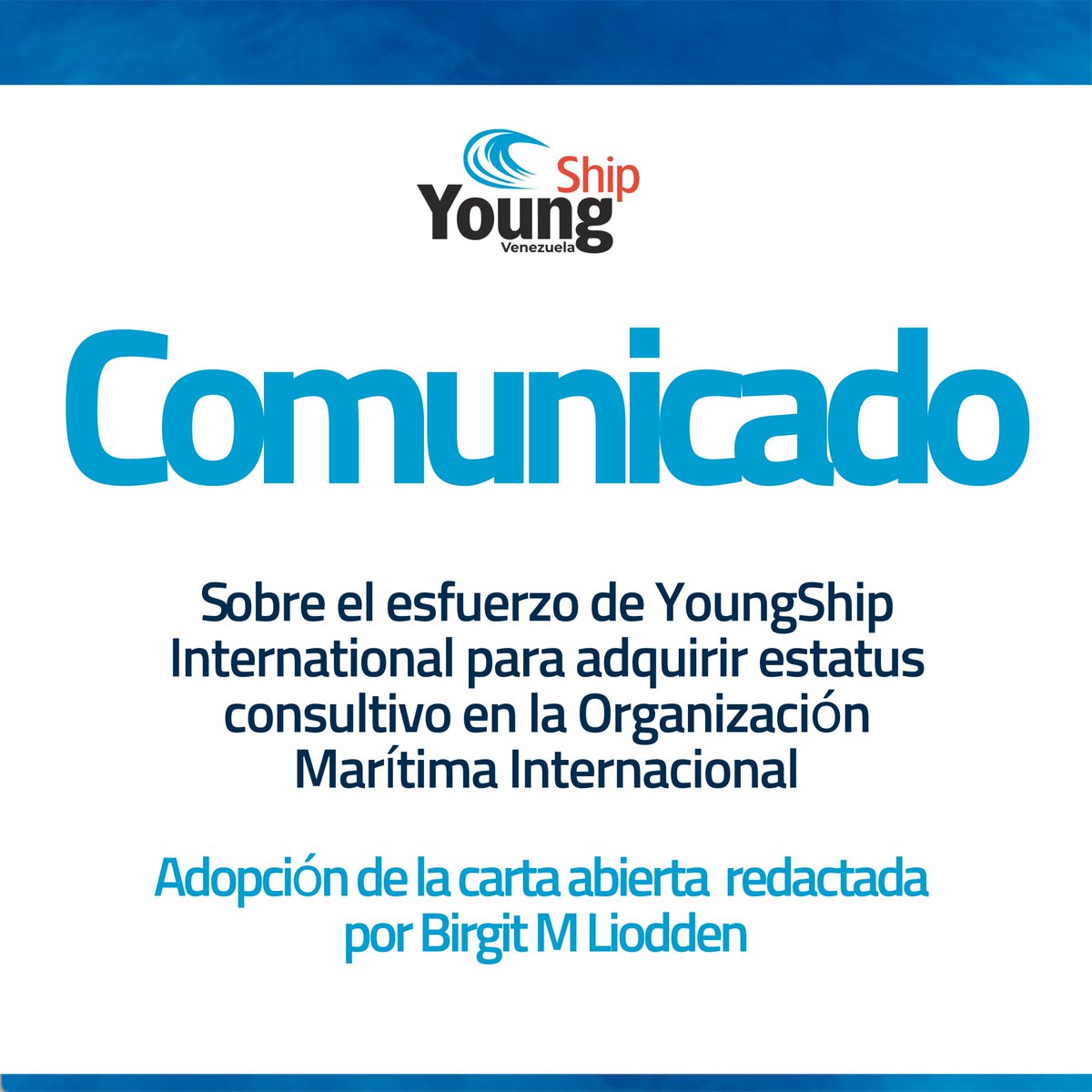 YoungshipVe's tweet photo. Desde el capítulo venezolano de YoungShip nos sumamos a la carta abierta redactada por @birgitliodden y que dimensiona la importancia del proceso que nuestra organización enfrenta a buscar el estatus consultivo dentro de la @IMOHQ (1/2) https://t.co/RoQprwTDgF
