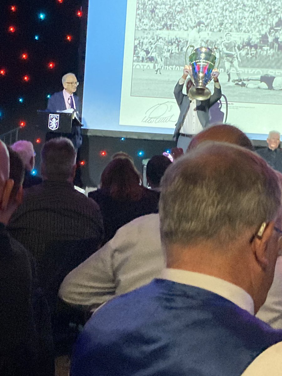 julie_bayley_'s tweet photo. Sir Dennis lifting the European Cup! #AVFC #AV40 💜💙 🏆 https://t.co/Ho245lPafk
