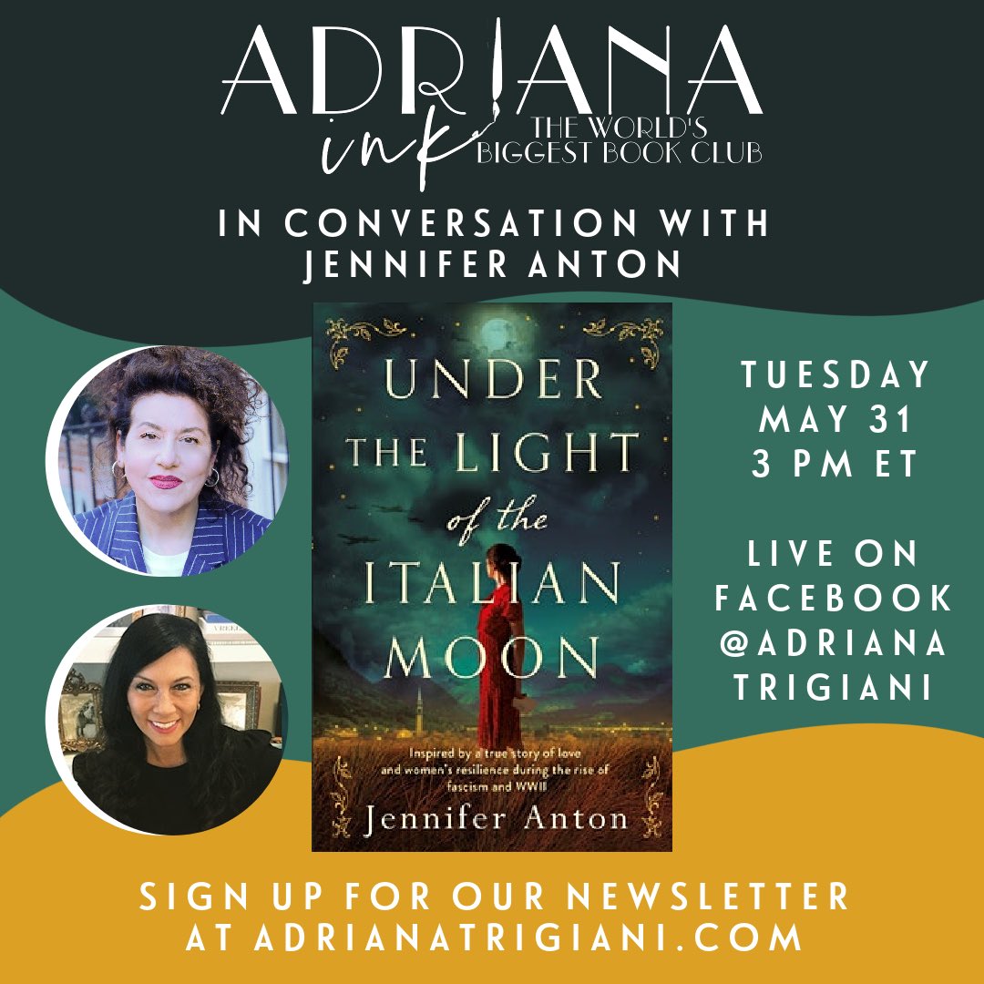 Looking forward to chatting with the fabulous <a href="/adrianatrigiani/">Adriana Trigiani</a> on May 31st on her Facebook live! Join us!