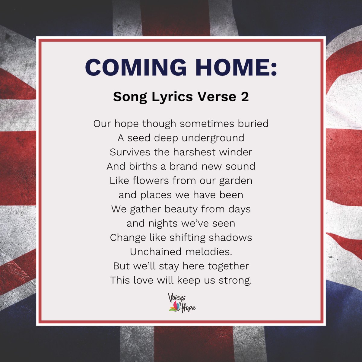 Here’s a peek into some of the lyrics from Coming Home. We’ve had fun putting the lyrics together based on stories shared from the choir members about some of their best memories associated with a song from the last 70 years.#cominghomejubilee #voicesofhope #VoH #communitychoirs