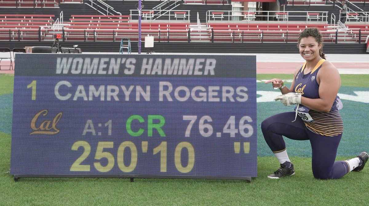 Cal XC/Track & Field (@caltfxc) on Twitter photo KABOOM. 🔨
For the 4th time in her career and the 2nd time this year, <a href="/Camryn_Throws/">Camryn Rogers</a> has broken the collegiate record in the women’s hammer throw - and has set a new Canadian record!! 😱 🇨🇦
#GoBears 🐻 KABOOM. 🔨
For the 4th time in her career and the 2nd time this year, <a href="/Camryn_Throws/">Camryn Rogers</a> has broken the collegiate record in the women’s hammer throw - and has set a new Canadian record!! 😱 🇨🇦
#GoBears 🐻