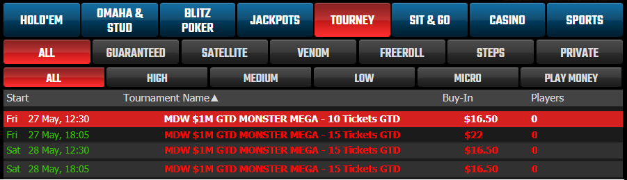 🚨 #RAFFLE

👉We are giving away 18 total tickets (see thread for details) for 4 different #MillionDollarWeekend $1M GTD MONSTER MEGA sats that will be held tomorrow (Friday) & Saturday. All you have to do is RT and comment below with hashtag #MDW and tag 2 friends. Best of luck!