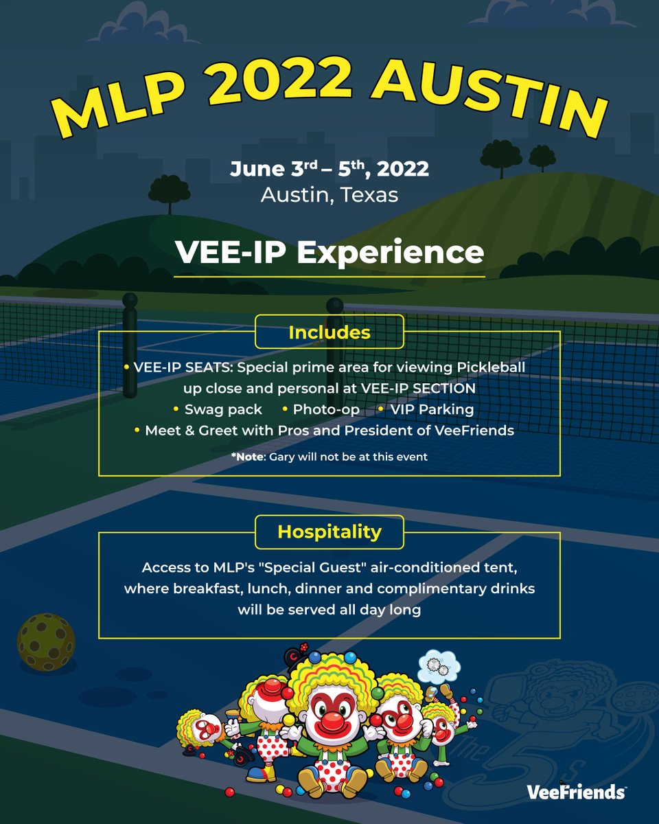 Any Competitive Clown or Pickleball Court scene holders that want to come experience Major League Pickleball in Austin, TX next weekend?? 

Full details on the first official VeeFriends Series 2 experience and how to Register here:
blog.veefriends.com/announcing-an-…