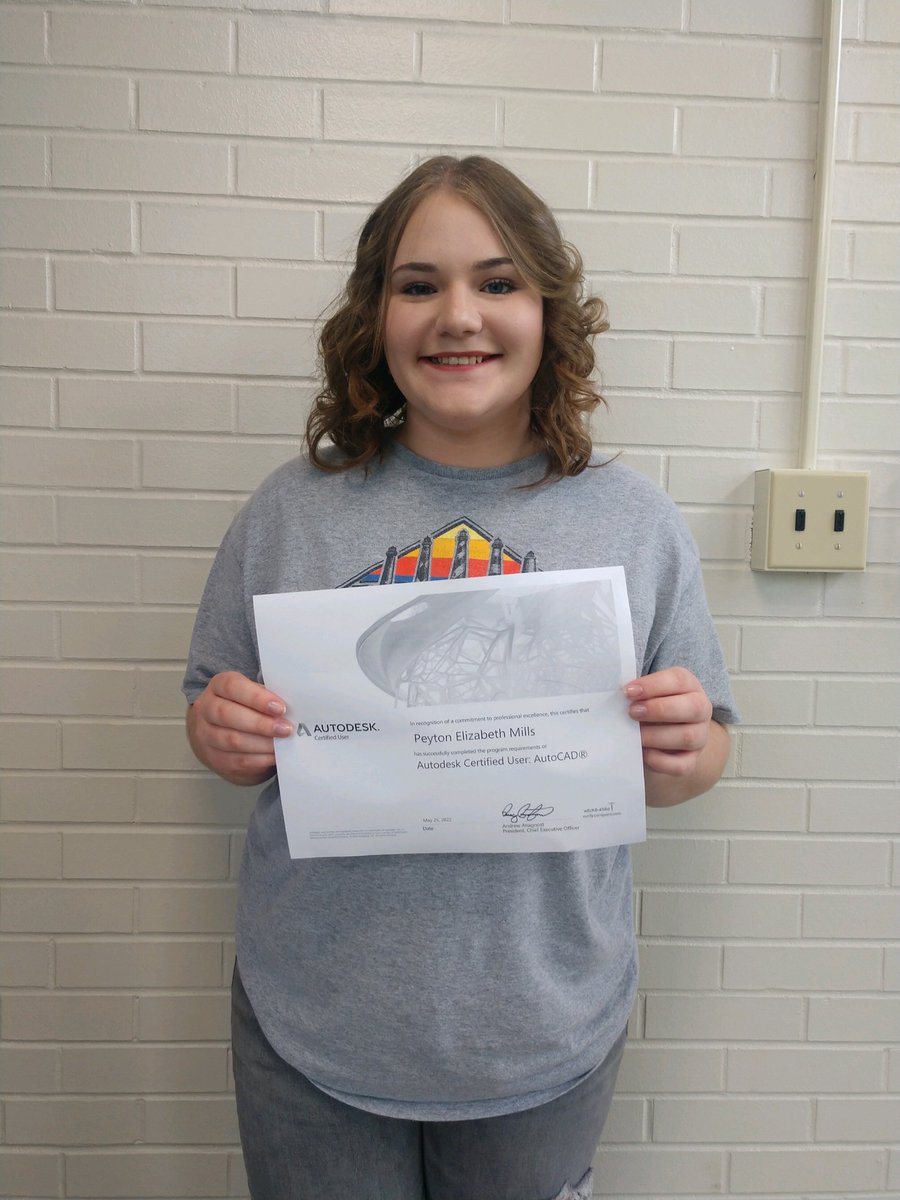 AtcRussell's tweet image. RATC News:  Peyton Mills certified on Computer-Aided Drafting &amp;amp; 3-D Design Industry Cert!!!  She is Post-Secondary/LIFE Ready as a Sophomore!! Super proud of Peyton!  Way to go, Mr Parsons!!! @Russell_Updates @CTEWorks