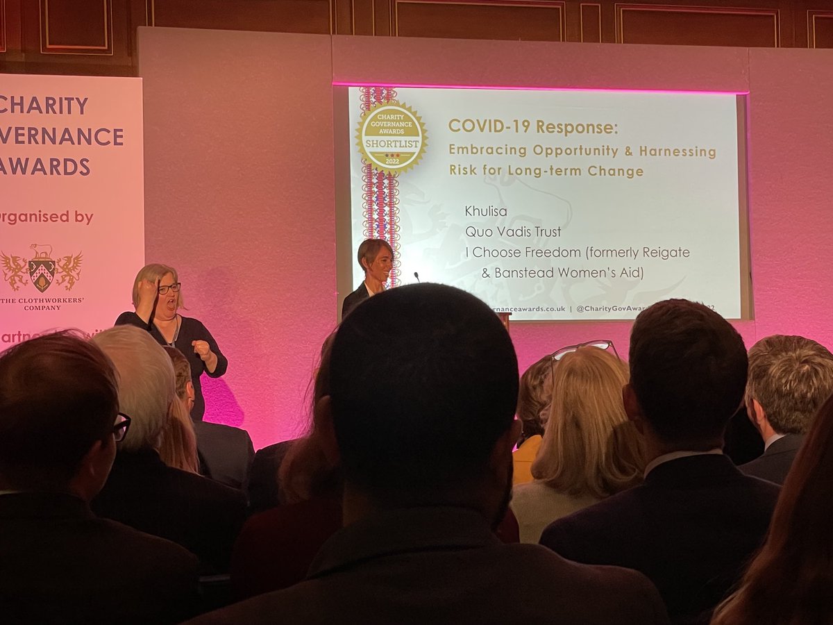 Thanks to Hamesh ⁦<a href="/ClothworkersCo/">The Clothworkers' Company</a>⁩ for the invitation to the inspiring ⁦<a href="/charitygovaward/">Charity Governance Awards</a>⁩. Delighted to see local (to me) I Choose Freedom win last award of the evening.