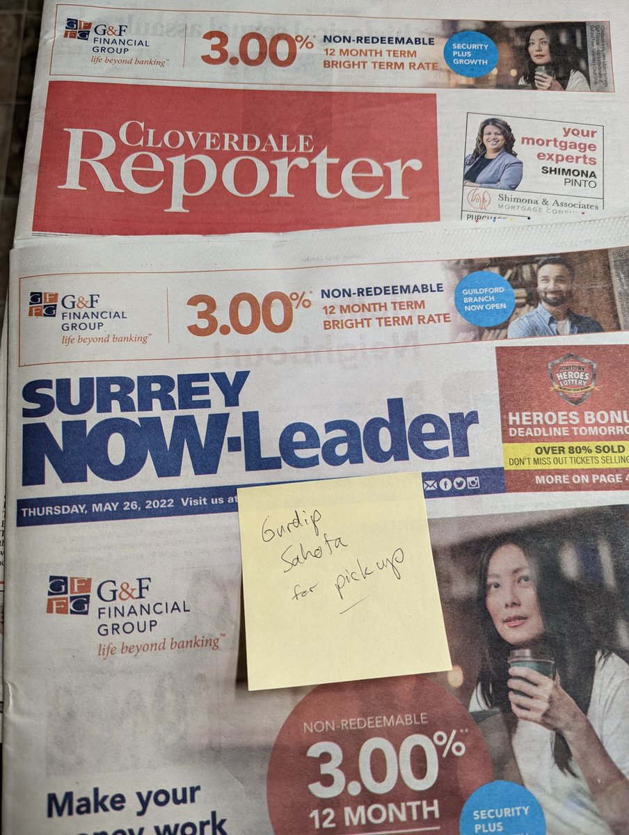 gurdipsahota's tweet photo. @tomzytaruk Thank you π for the copies of the @SurreyNowLeader & @CloverdaleNews and for the full page story on the impacts of high gas prices on small businesses !! #bcpoli #gasprices #BCTaxis #affordability #CostOfLivingCrisis #gastaxes @SBofT @anitahuberman @TranBC https://t.co/xvAPiM4pVZ