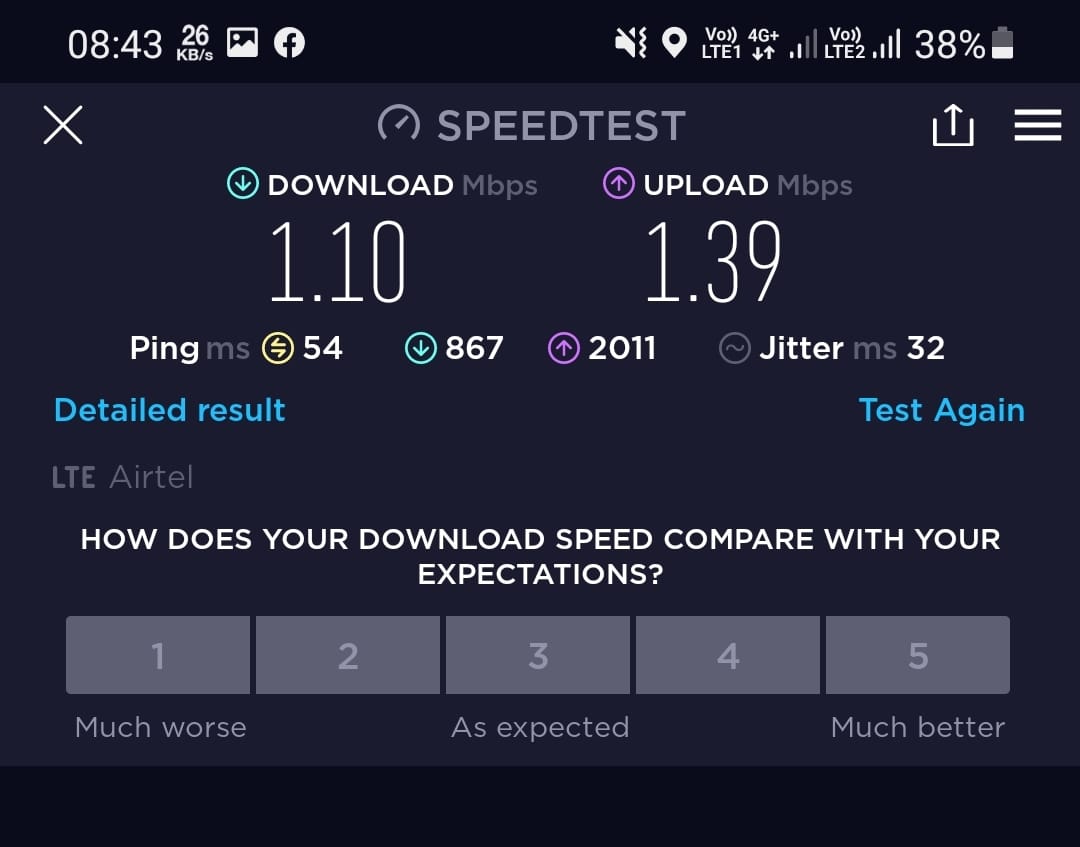 AMITKUM78655343's tweet photo. @Airtel_Presence @Roshjha Indoor speed test Nd g net test, #Airteldown
#Worstserviceprovider ghatiya slow Bad Data speed Issues, network fluctuations anytime Issues...
@Airtel_Presence @DoT_India https://t.co/852syl5BlY