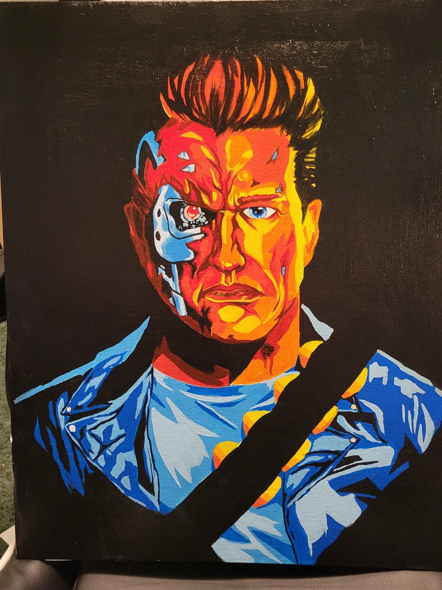 MichaelKoenig12's tweet photo. Kinda revisited an old art project from highschool. Super happy with my progress since then. 
#painting #art #artist #terminator @Schwarzenegger https://t.co/YFQnpDDSpI