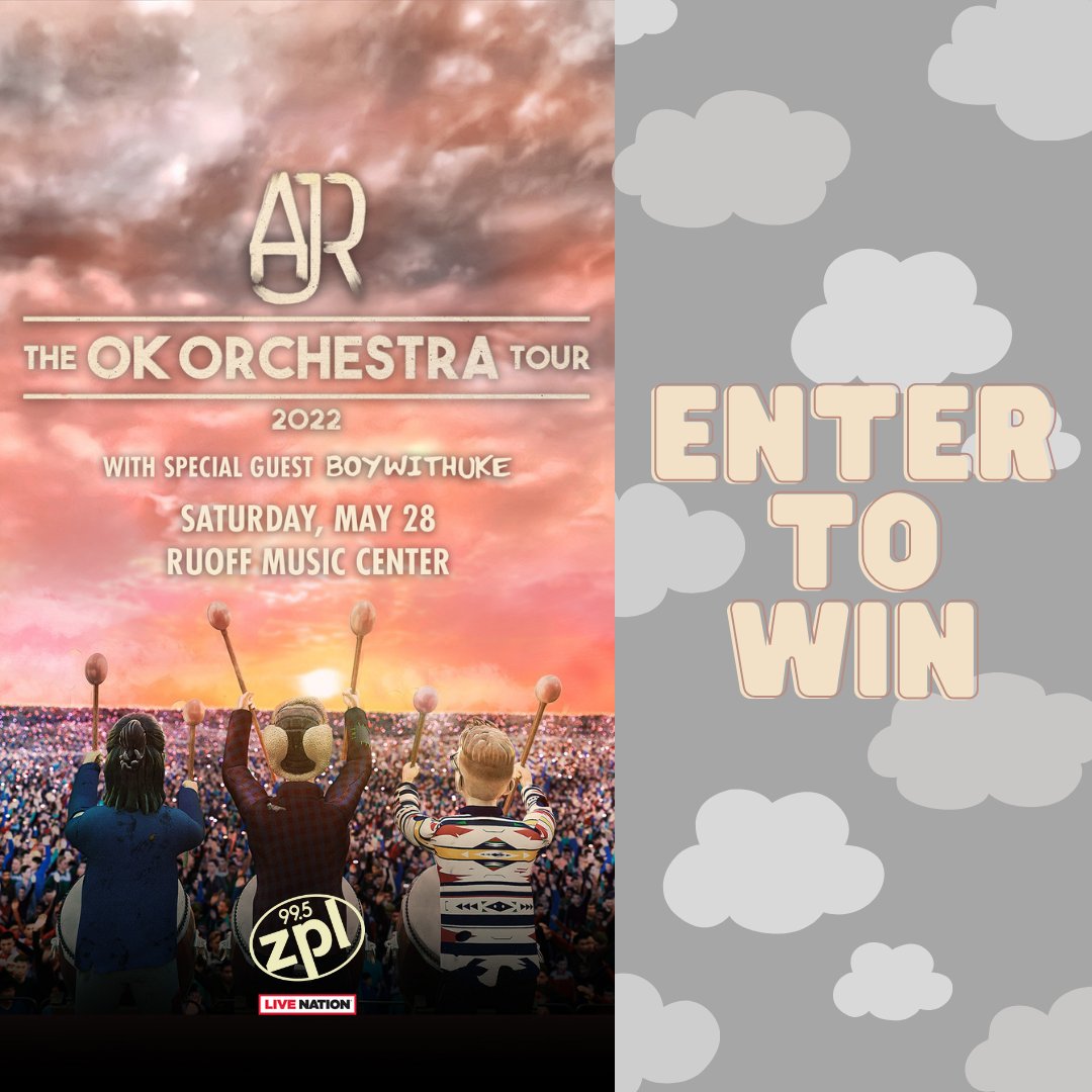 995zpl's tweet photo. 🥁 GIVEAWAY 🥁 We're giving away a pair (2) of tickets to see @AJRBrothers on Saturday, May 28th at Ruoff Music Center!⁣

HERE'S HOW TO ENTER:⁣

1.) Follow @wzpl on Twitter.⁣

2.) Like and Retweet this tweet.⁣

3.) Reply with #AJRxZPL and #contest. ☁️ https://t.co/QqJwCgvi0V