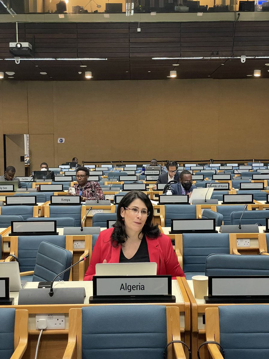 Algeria delivering  the statements on behalf of the African Group during today’s 158 meeting of the Committee of Permanent Representatives of #UNEP during which the ED’s quarterly report, #UNEA5.2 & #UNEP@50 assessment and #Stockholm50 preparations were discussed