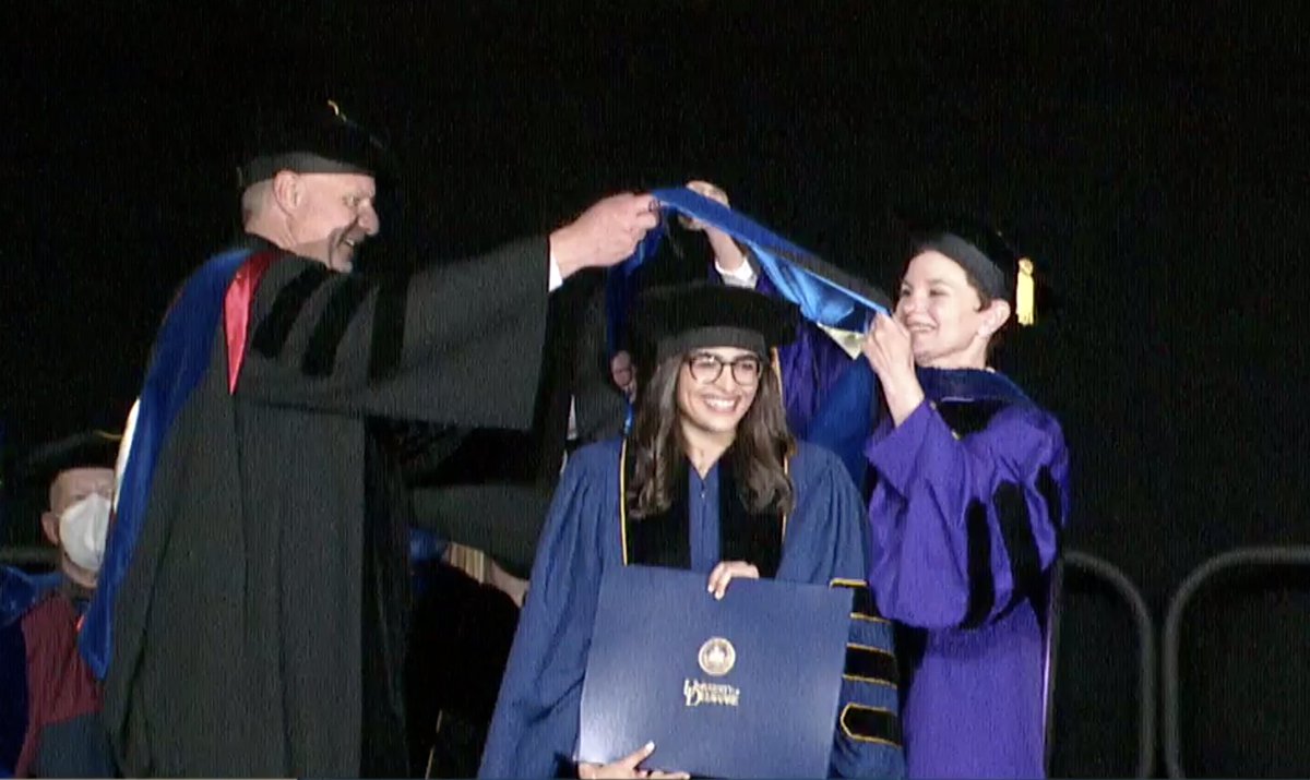 “You’ve shown that you’ve cultivated the essential habit of curiosity,” said Dean John A. Pelesko when addressing UD’s College of Arts &amp; Sciences graduates. Shown is Dr. Kristen Nassif, one of several Doctoral Dissertation Award recipients. #UDGrad2022