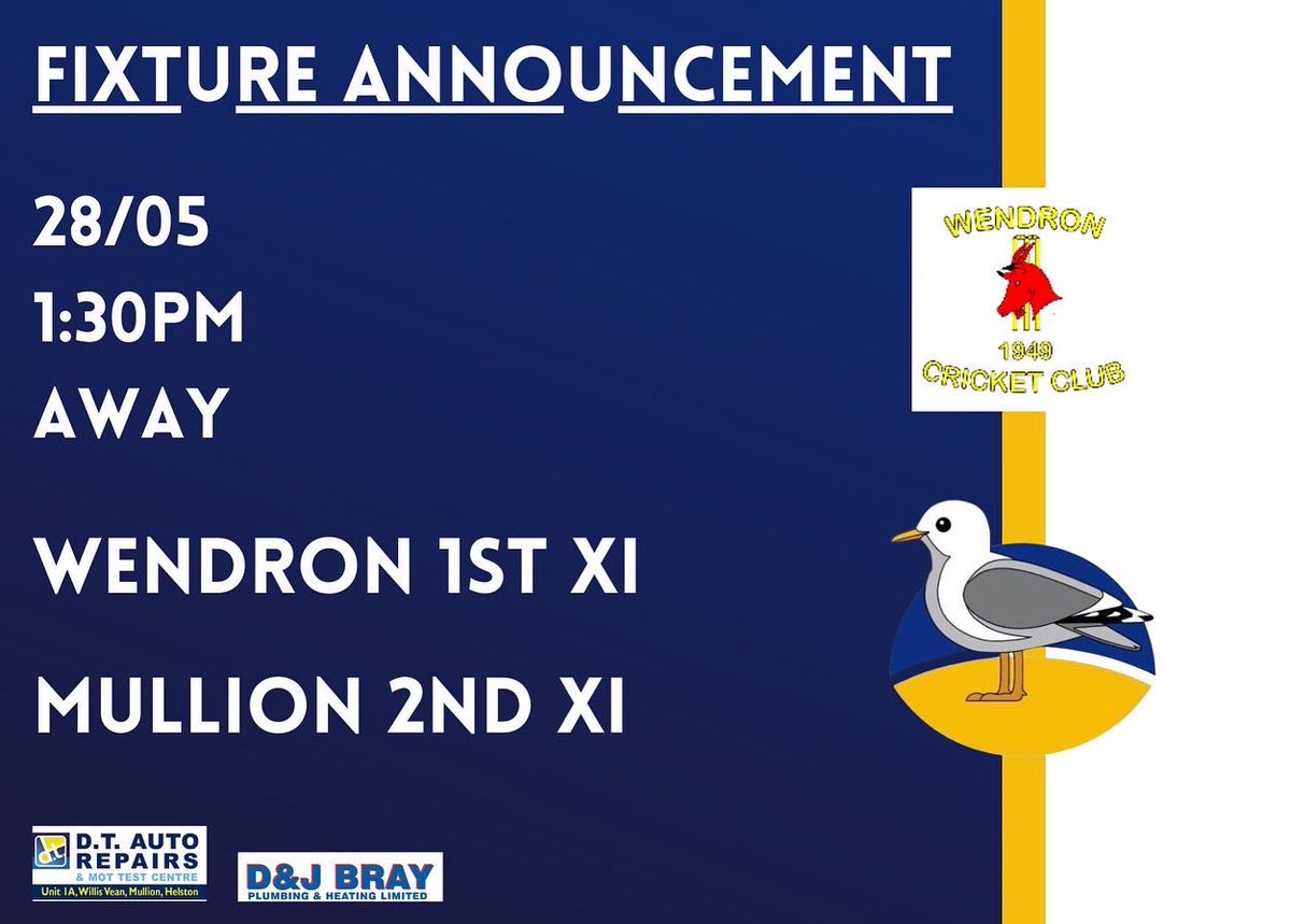 Here’s how the #seagulls line up for this weekends fixtures! 

🏏 1st XI 
🏆 County One
🆚 <a href="/CallingtonCC/">Callington CC</a> 
📍 Home - Garro Lane
🍔 <a href="/CornishfoodHub/">Cornish Food Hub</a> 

🏏 2nd XI
🏆 Division 3 West
🆚 <a href="/wendroncc/">Wendron CC</a> 
📍 Away - Underlane

Thank you to match ball sponsor Moors Floors for their support!