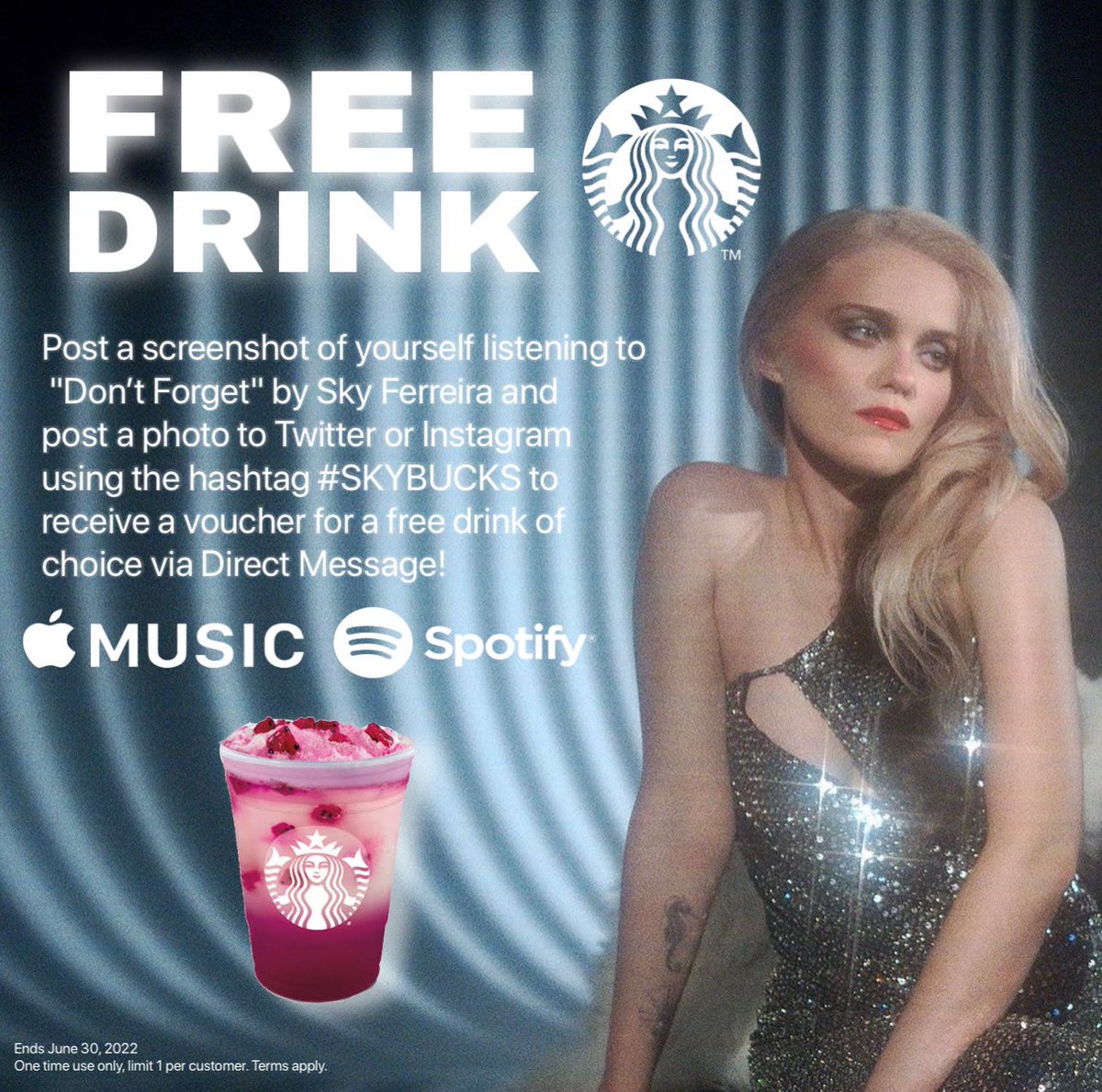 skyferrori's tweet photo. Stream Don’t Forget by Sky Ferreira for a free drink #SKYBUCKS https://t.co/0lJx0sSoNd