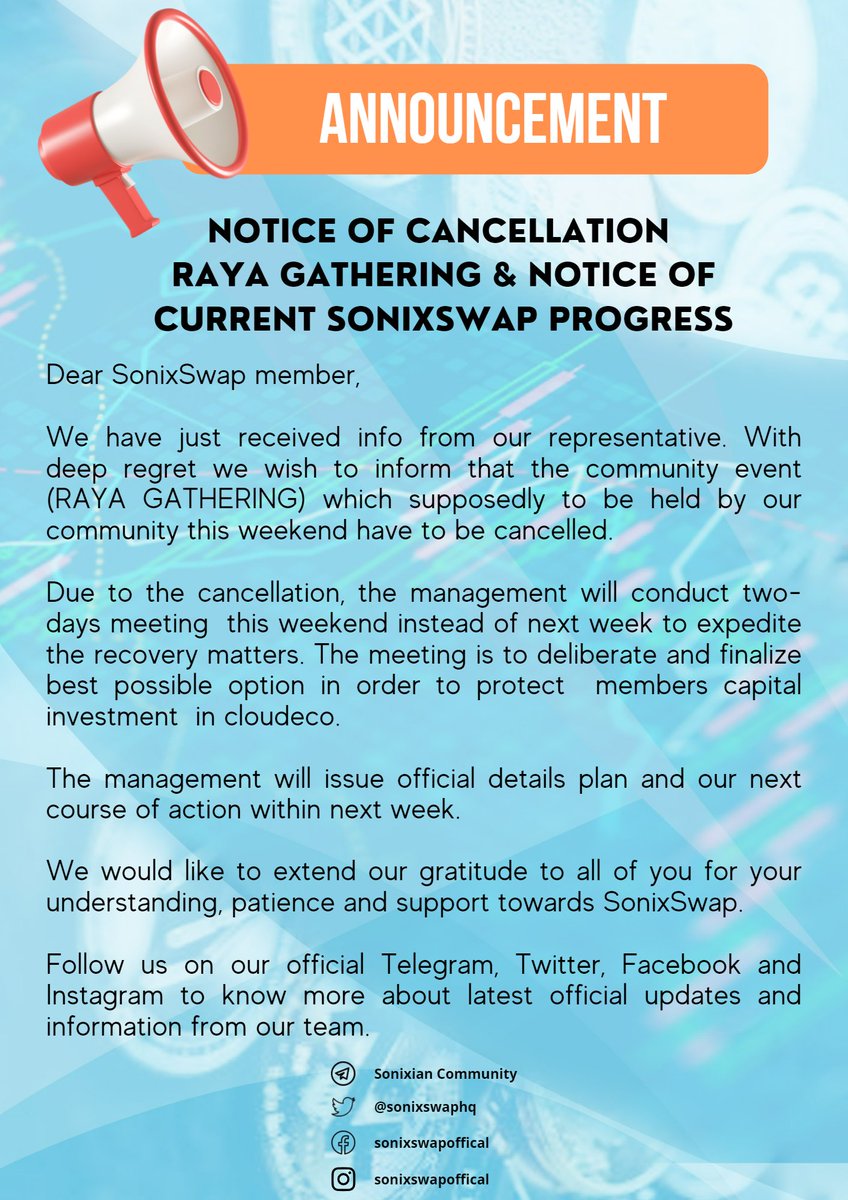 Notice of Cancellation for Community Based Event (Raya Gathering)