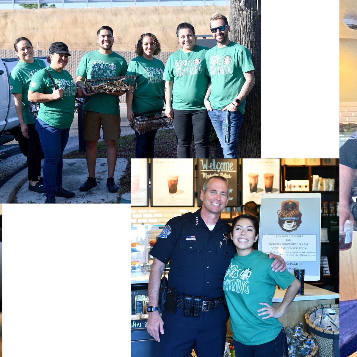 ModestoPolice's tweet photo. This morning CHP Modesto and MPD officers joined the community at Coffee with a Cop! ☕️ We enjoyed seeing you all. Thank you to the @Starbucks Kansas & 99 staff for helping us host this event. It was nice to meet you all! 🤝
#CoffeeWithACop #CommunityRelations #ModestoPD https://t.co/aQ3sYshaKM