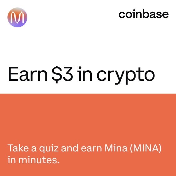 Dastenio's tweet photo. You can earn $3 in MINA by learning about Mina on @Coinbase. Watch lessons, take quizzes, and earn crypto in minutes: https://t.co/lYadsvgI69 https://t.co/BoNMoCqSV8