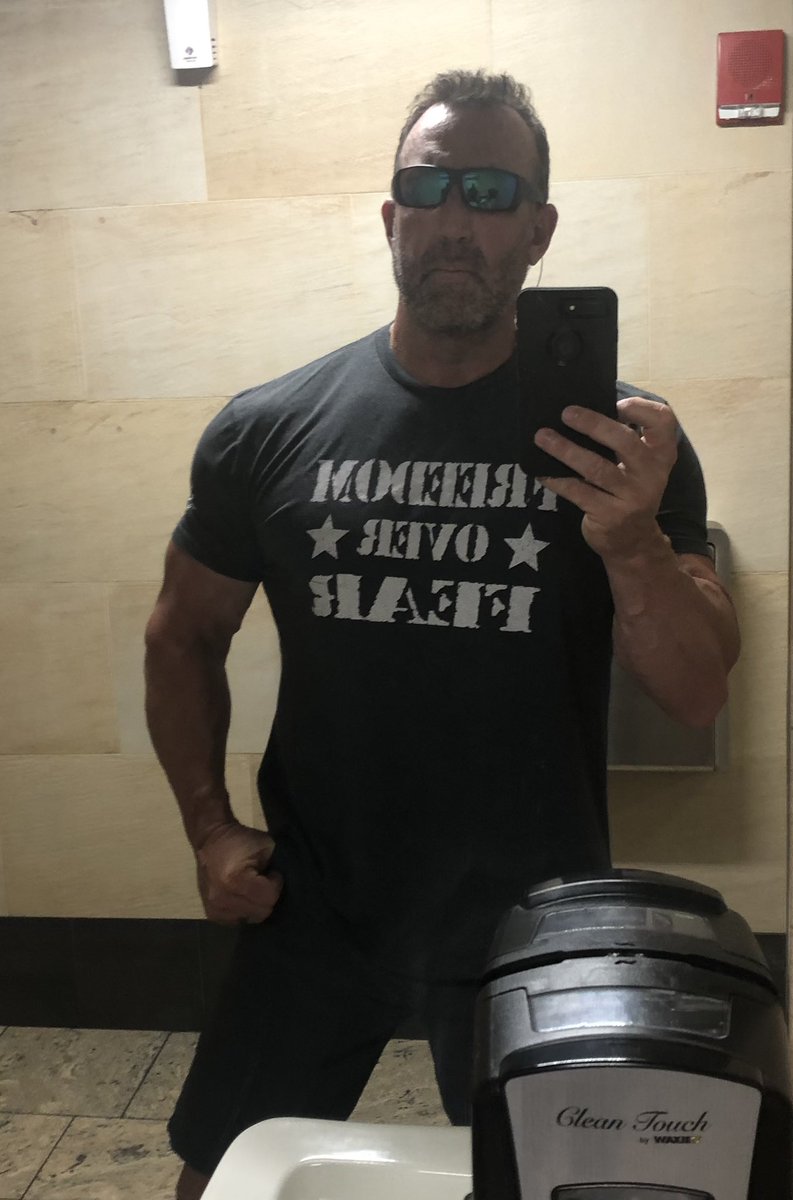 cooperwademusic's tweet photo. Terminator look in the airport family bathroom. I’ll be back!! 
#cleantouch #freedomoverfear https://t.co/ZcpaOd4QW2