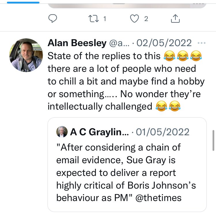 monkey1509's tweet photo. @alanbee5ley @stephenkeane233 @EdwardJDavey This doesn’t suggest you find what Johnson has done to be ‘pretty damming’!! https://t.co/UvOb824Pea
