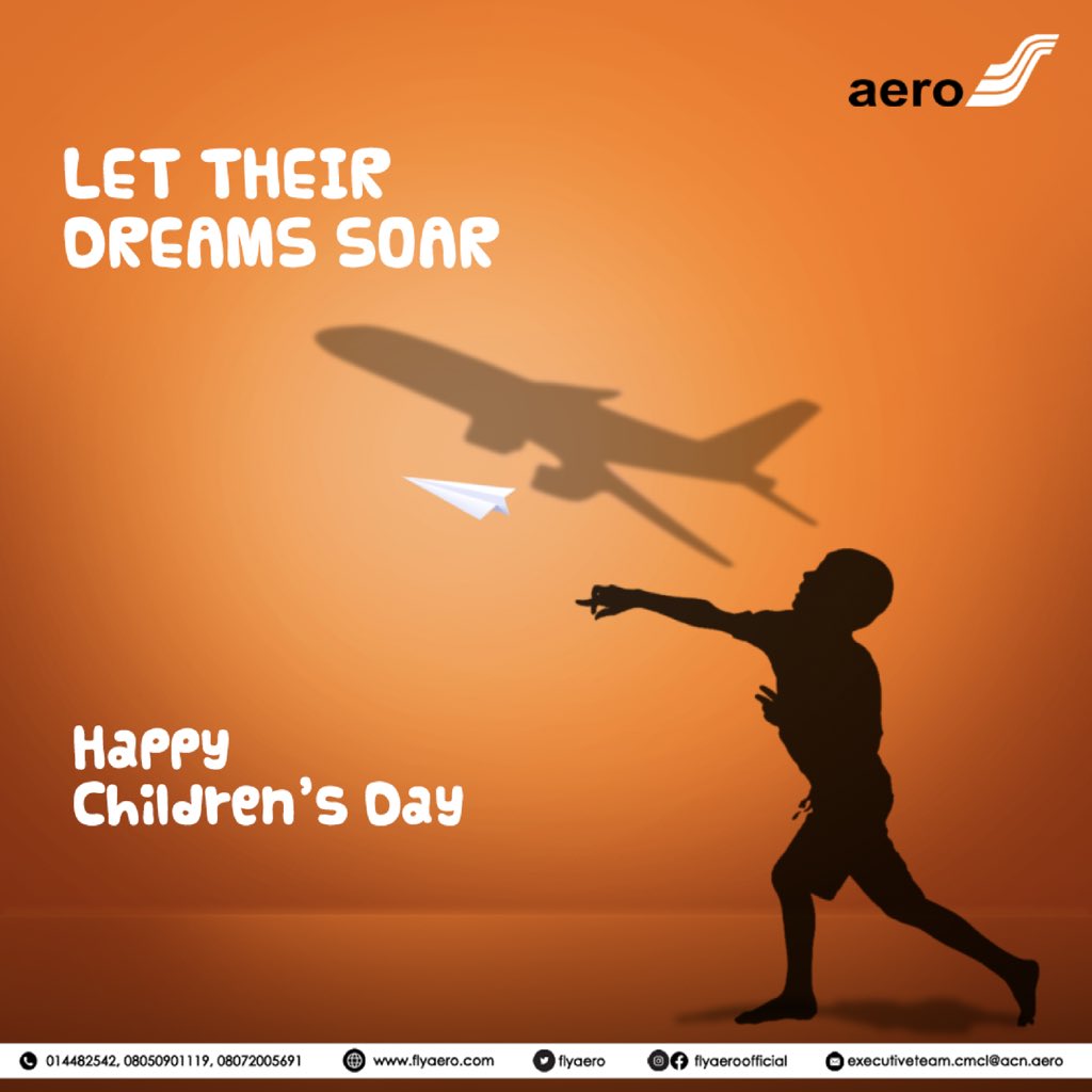 CEOAero's tweet photo. “Until you spread your wings, you’ll have no idea how far you’ll fly”

We believe every child is capable of great things. Let’s teach them to dare!

Happy Children’s Day.

#flyaero #happychildrensday 
#Thereliablewaytofly
#Travel #Airline #explore
#aviation #childrensday https://t.co/yQnJcl61Xu