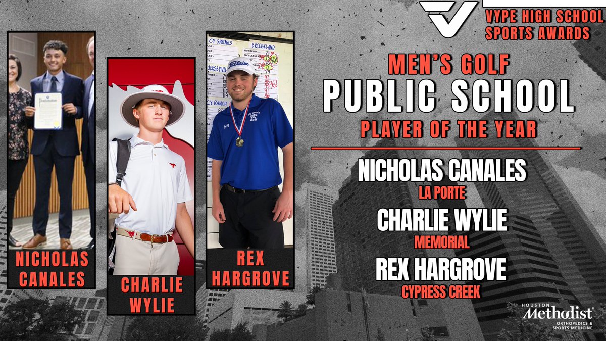 It is awards season here at VYPE! Here are the finalists for Public School Boys Golfer⛳️ of the Year presented by <a href="/MethodistHosp/">Houston Methodist</a>! Tune in to find out the Player and Team of the Year #VYPEAwards 

WATCH: vype.com/Texas/Houston/…
