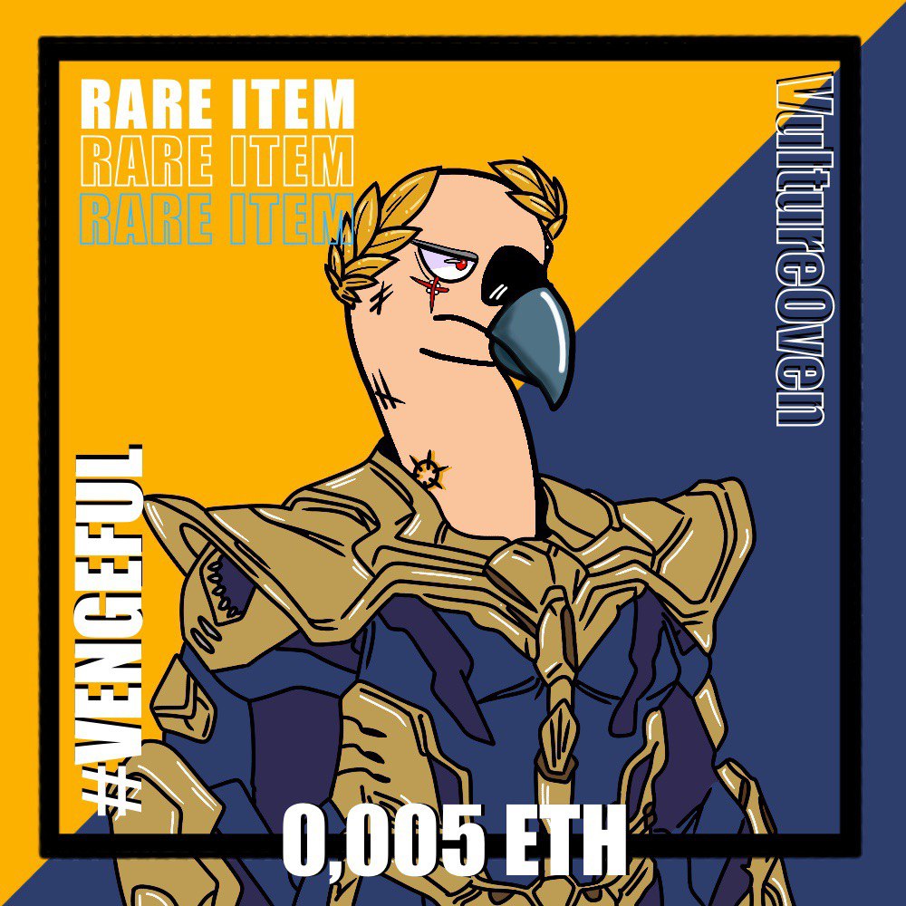 Vulture Oven #VengefulVulture Would you like to own a piece of our unique vulture collection? 
•
No Gas fee⛽
Polygon⛓️
0.005 eth💎
•
•#NFT #nftart #nftcollector #nftcommunity #nftartist #nftartists #nftcollectors #nftgiveaway #nftlaunch #nftdrop #opensea #collageart #artwork