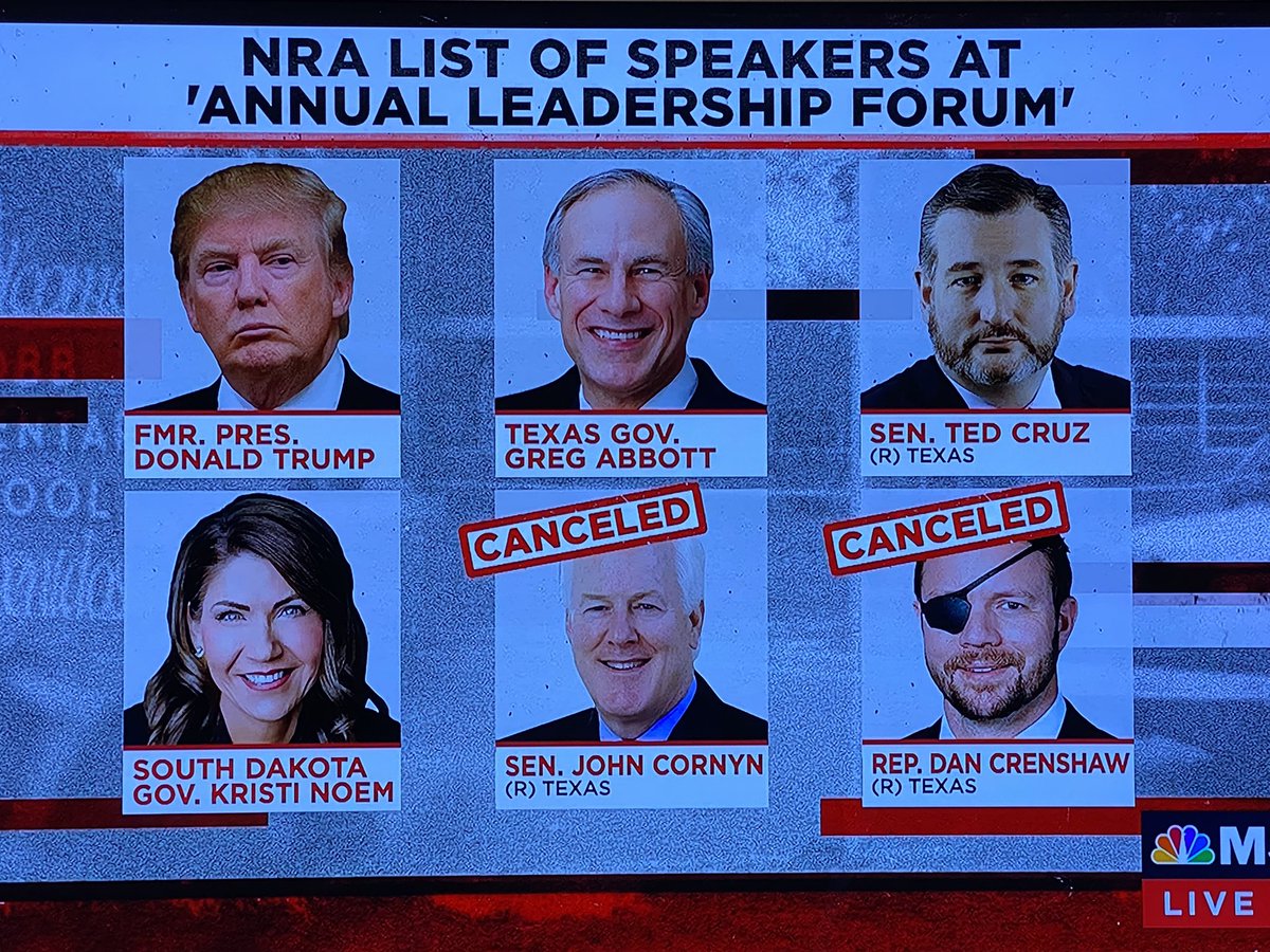 MuellerSheWrote's tweet photo. Senator John Cornyn and Rep Dan Crenshaw have cancelled their speeches at the NRA annual leadership forum this weekend. #Uvalde #NRA https://t.co/HVsNMTg9Kh