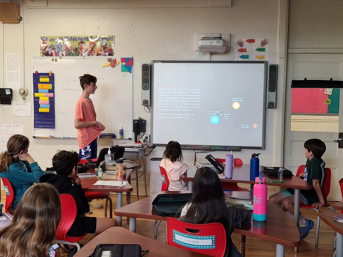BrookMrAlban's tweet photo. We had a 6th grade student give a great space presentation extending upon what we have learned in science. https://t.co/o5UENlG819