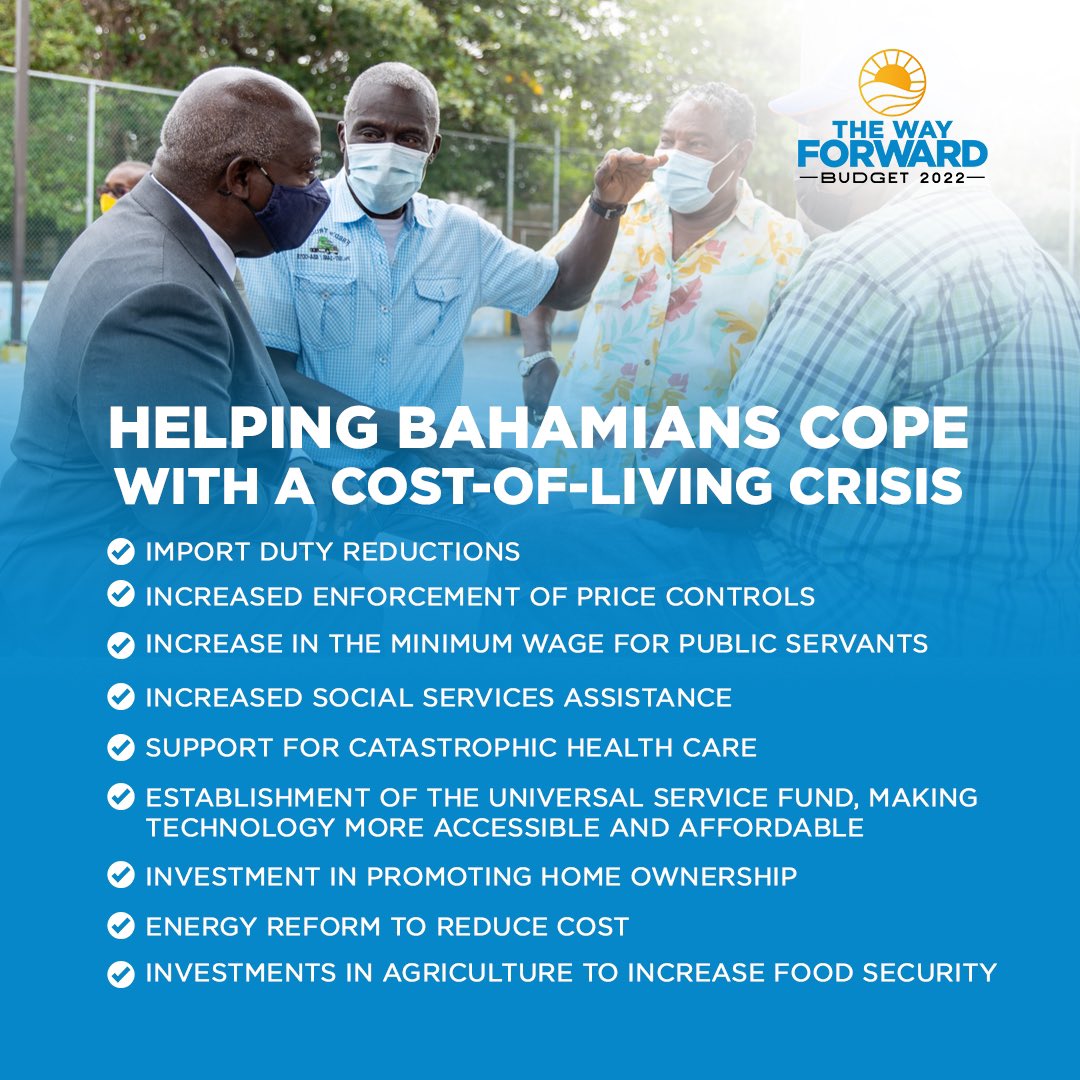 opmthebahamas's tweet photo. In Budget 2022: The Way Forward, Prime Minister Davis announced new measures to lessen the impact of the inflation crisis while focusing on job creation and opportunities for Bahamians and increasing national security.

Read the Budget presentation here:  https://t.co/GZOCQhSks9 https://t.co/2wjdoxAVn9