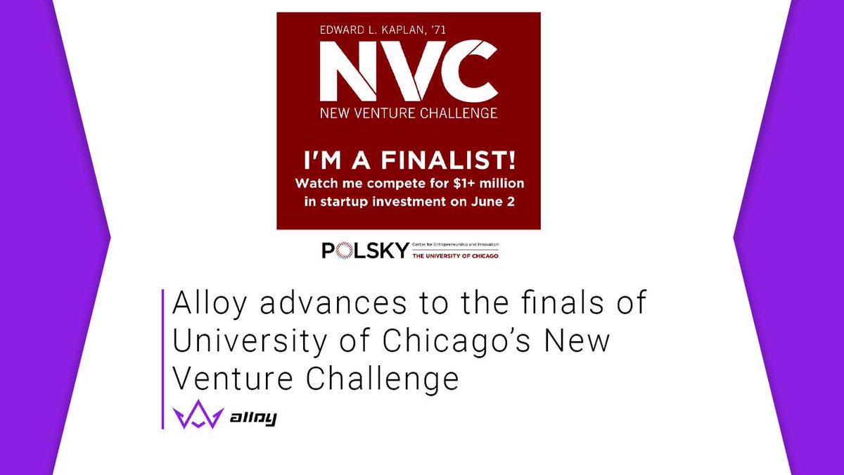 AlloySports's tweet photo. Excited to share that @AlloySports has advanced to the finals of @PolskyCenter's 26th Annual New Venture Challenge! 

#BuildWinRepeat #ChicagoNVC

READ:
https://t.co/Bm2EEdGM4d https://t.co/eqoPPCVk7S