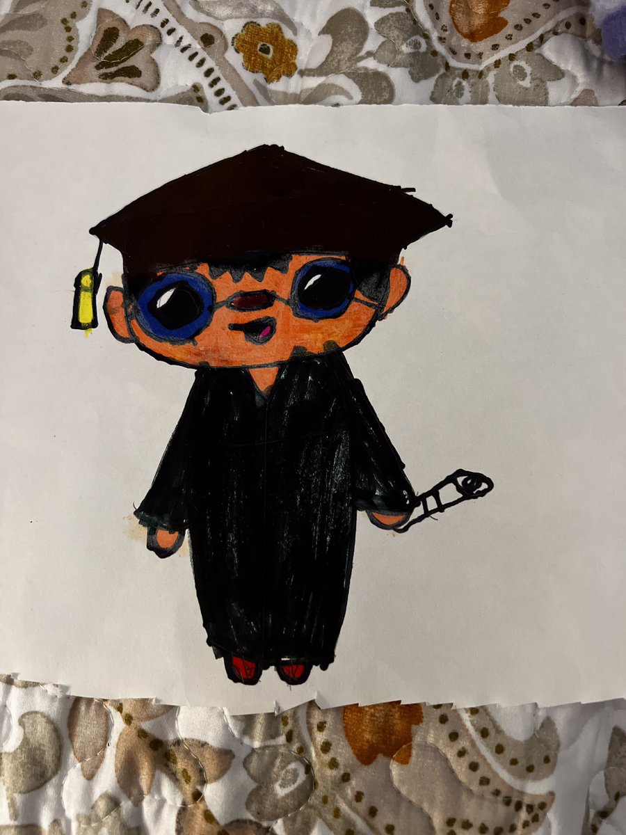 barbsouthwick's tweet photo. What do you draw for drawing challenge when someone in your class is graduating. Caps and gowns of course. Congratulations Ruben. We are all so proud of you. @eCollierAcademy https://t.co/XmqTgb40gc