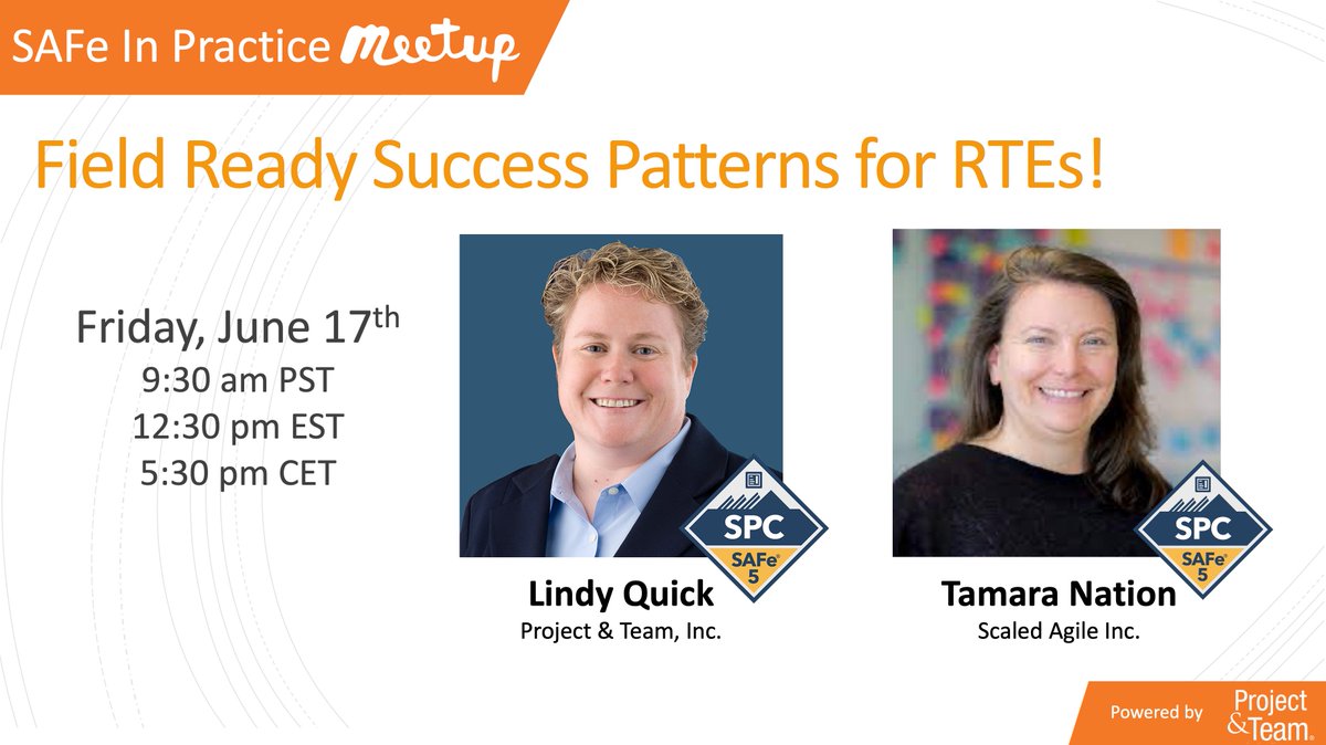 Registration open for June 17 meetup! Experts Lindy Quick &amp; Tamara Nation to discuss Field Ready Success Patterns for #releasetrainengineers! Hear how they improved flow by focusing on synchronization+ prioritization+ communication. Join us! tinyurl.com/4ny8aj34 #flow #agile