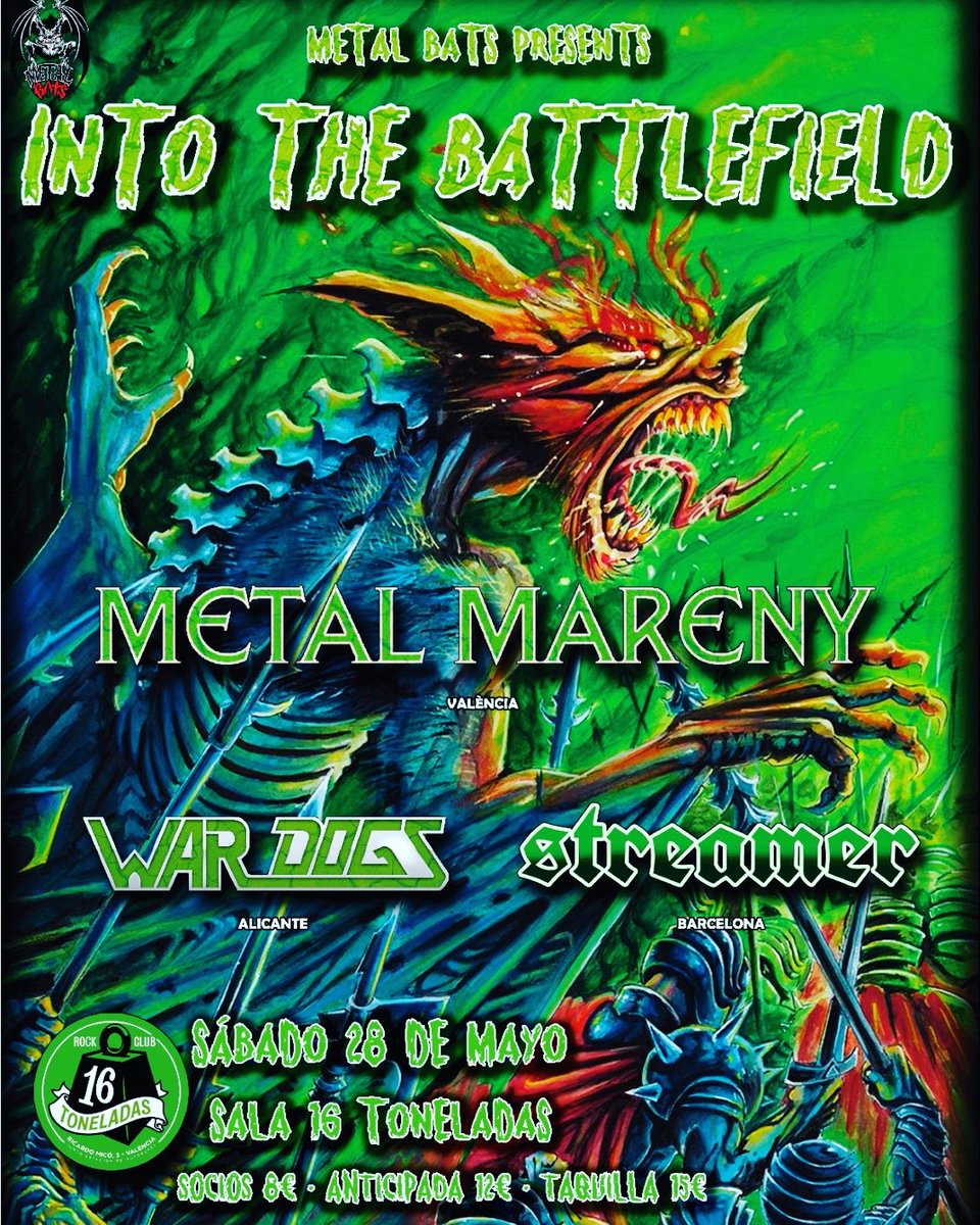¡ÚLTIMA HORA!

Este sábado estaremos en Valencia, sustituyendo a Ciclón en el cartel de Into The Battlefield, el bolazo que han organizado nuestros hermanos de Metal Bats. 

¡Esperamos veros por allí!

Entradas: entradium.com/events/into-th…