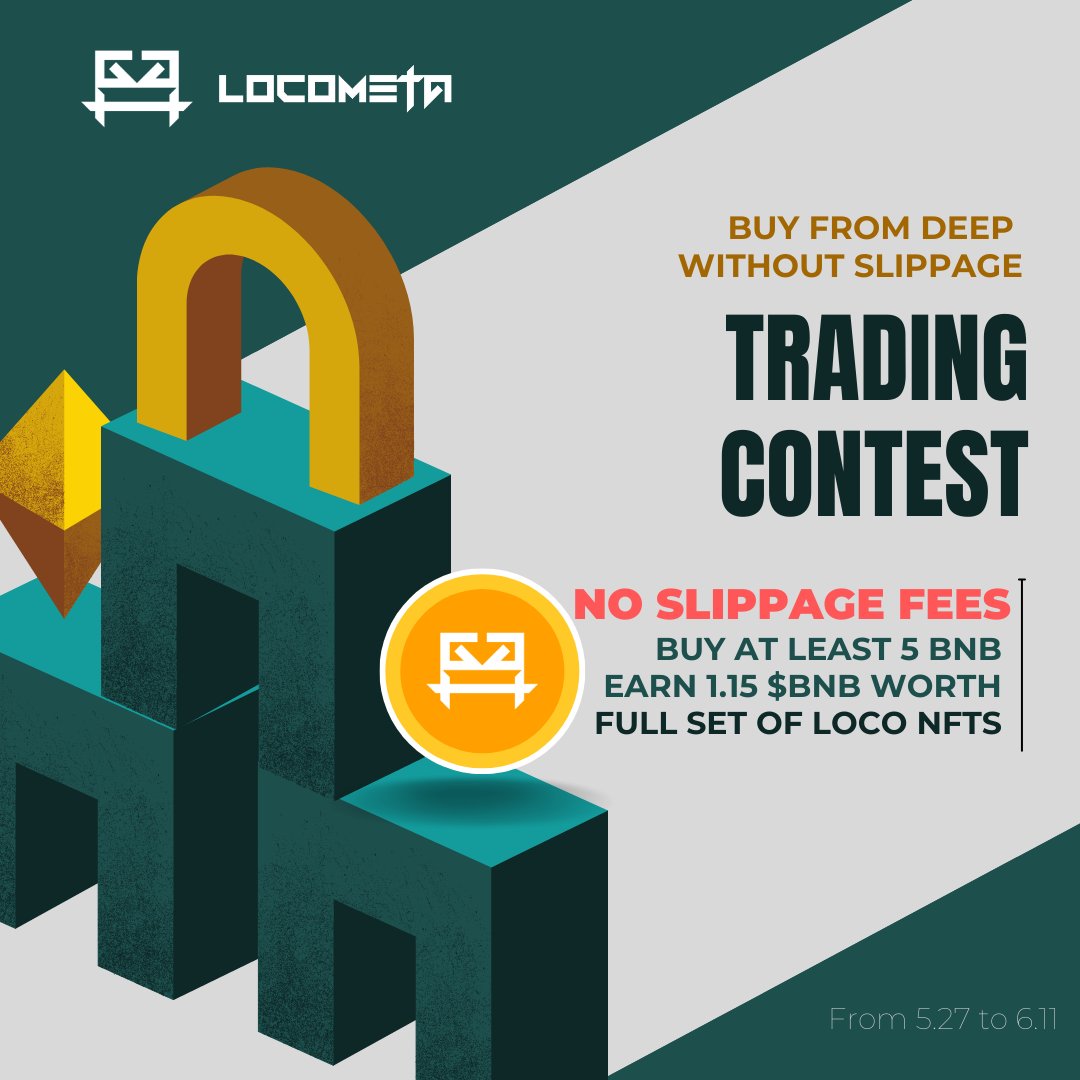 🔹Trading Contest🔹

We are removing trading fees between 5.27 and 6.11 

Also, if you buy at least 5 $BNB worth $Loco, we will give you (1.15 BNB worth) full set of #Locometa #NFTs.  

If you are eligible to win #NFT Set, Fill this form below :
forms.gle/b7n41egr5Zhp7E…

#BNB #ETH