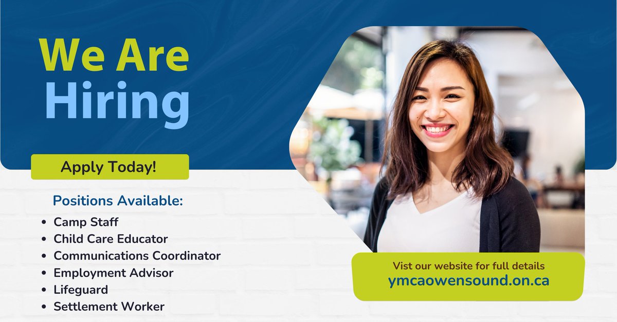 If your values match those of the Y, you care about people, and want to make a difference in your community, the YMCA is the place for you. Visit our Careers page to learn more: ymcaowensound.on.ca/get-involved/j…