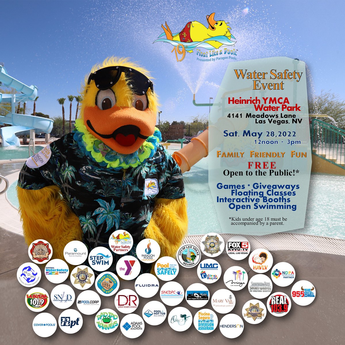 Duckieparagon's tweet photo. Tune in tomorrow at 6am &amp; 7am for an live interview @FOX5Vegas  @NkirukaAzuka @JoeVassallo @lasvegasymca Emily Sowers and Duckie, for info on the FREE #watersafety event on Saturday! #WaterSafety @MayisNWSM @ThePHTA @stepintoswim #paragonpoolslasvegas #learntofloat @poolsafely https://t.co/t127icrex1