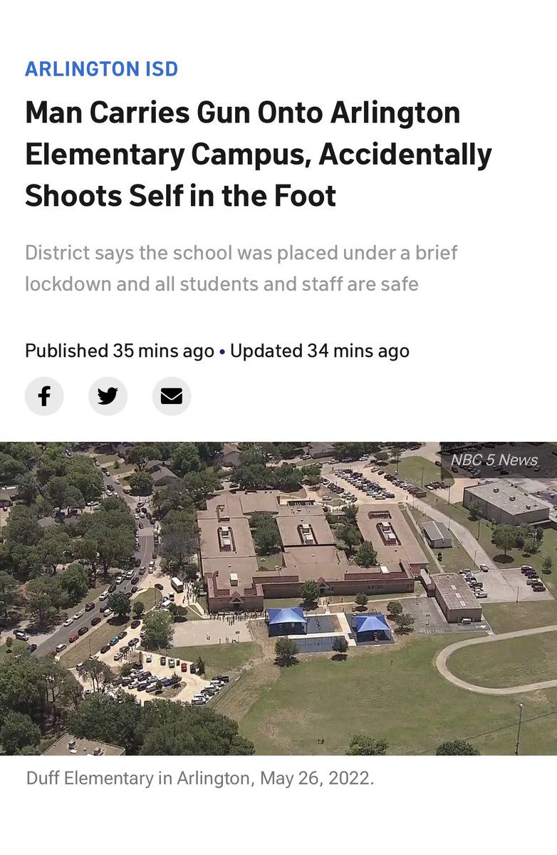Few things people need to remember about TX.  1.  Although it is an open carry state, you still CANNOT carry firearms on school grounds unless you are the 👮🏾‍♀️. 2. Put your gun on safety!  The man adjusted his pants and shot himself in the foot &amp; leg.
