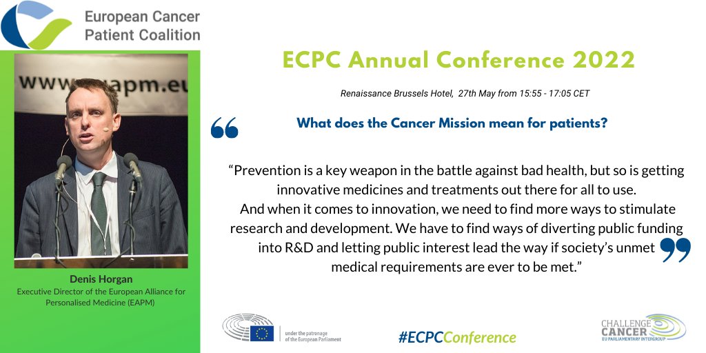 united4cancer's tweet photo. ECPC Annual Conference 2022 - May 27th
Denis Horgan, Executive Director of the European Alliance for Personalised Medicine @euapmbrussels presents ''What does the Cancer Mission mean for patients?''.
Join the conversation with the hashtag #ECPCConference and/or tag ECPC. https://t.co/zB6H66SRs1