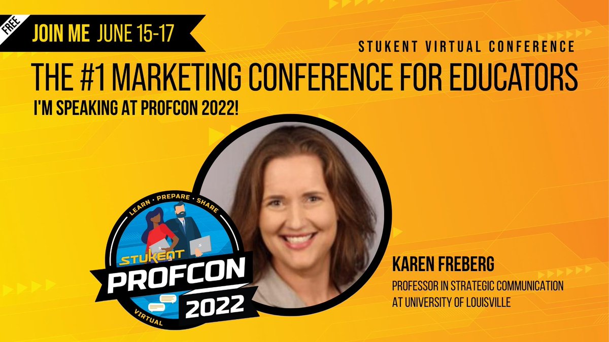 kfreberg's tweet photo. Super excited to be a keynote this year for #ProfCon (hosted and sponsored by @StukentApp)!
My keynote talk is titled:
Maximizing Your (Branding) Effort: Harnessing personal branding through relationships to spark opportunities
#SMprofs #PRprofs https://t.co/b0vuABrata